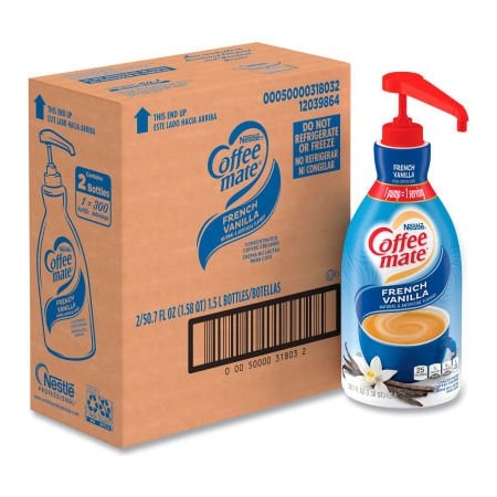 Nestle Coffee mate Liquid Coffee Creamer, French Vanilla, 1.5 Liter Pump Bottle, 2/Carton 31803